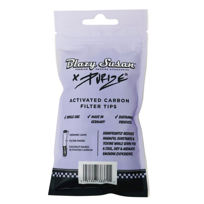 Blazy Susan X Purize Charcoal Activated Filter Tips Xtra Slim Size Purple Ct Bag Thc Dry